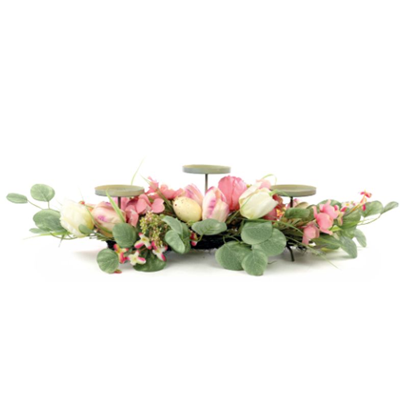 Porta Vela com Flores e Ovos Fondant 68x24x12cm - 1 Un