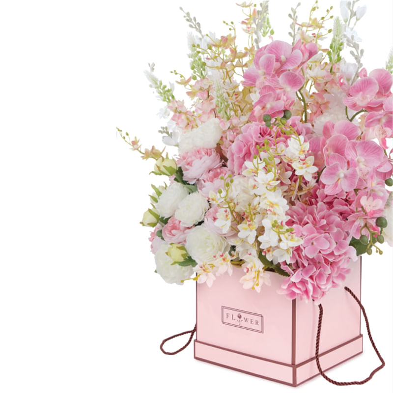 Caixa com Alça Flower Branco 20x20x19cm - 1 Un