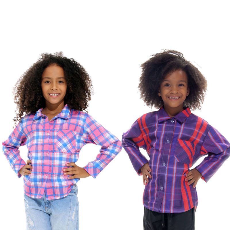 Camisa Junina Xadrez Infantil Unissex Rosa ou Roxa Roxo P