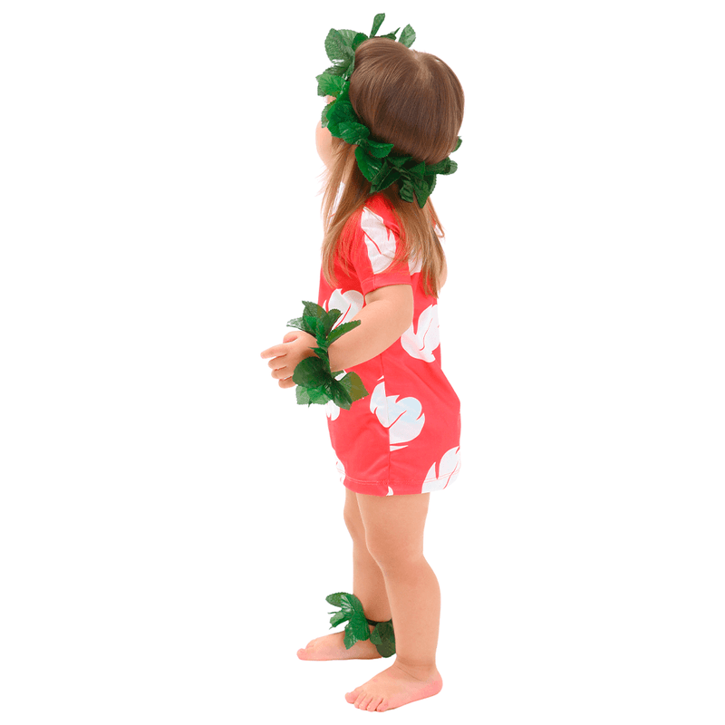 Fantasia Lilo Bebê Havaiana Vestido Vermelho com Folhas M