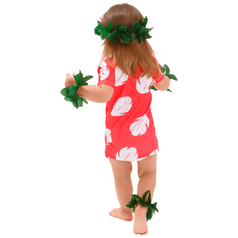 Fantasia Lilo Bebê Havaiana Vestido Vermelho com Folhas M