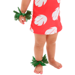 Fantasia Lilo Bebê Havaiana Vestido Vermelho com Folhas M
