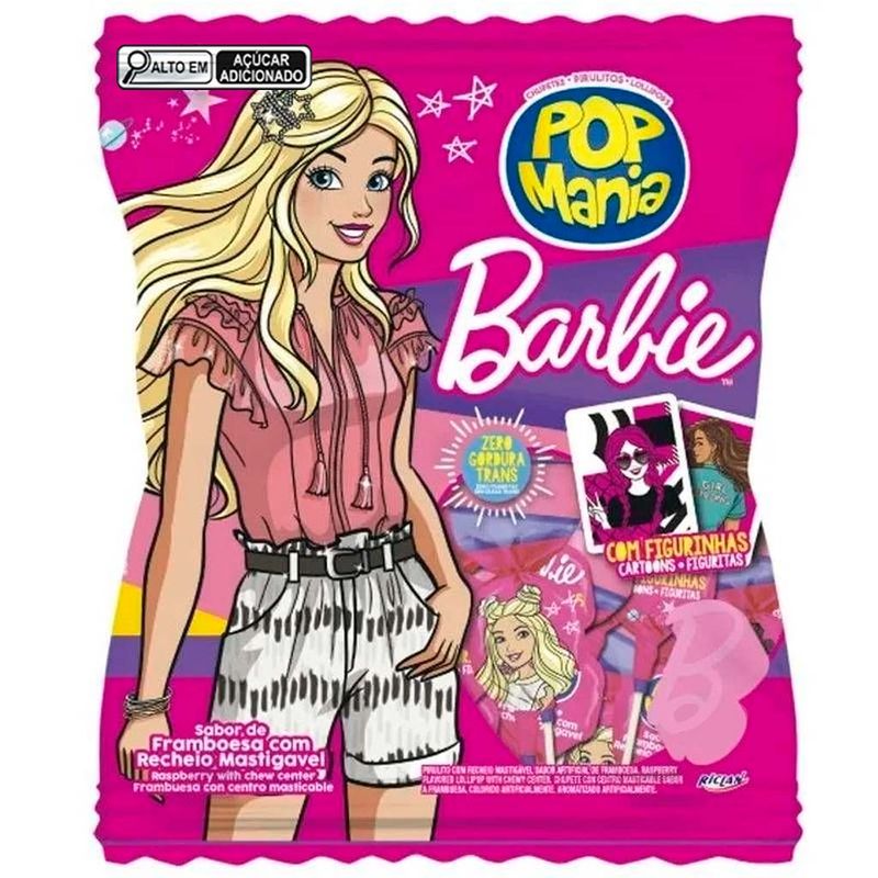 Pirulito Pop Mania Barbie Framboesa Recheio Mastigável 500g - Riclan