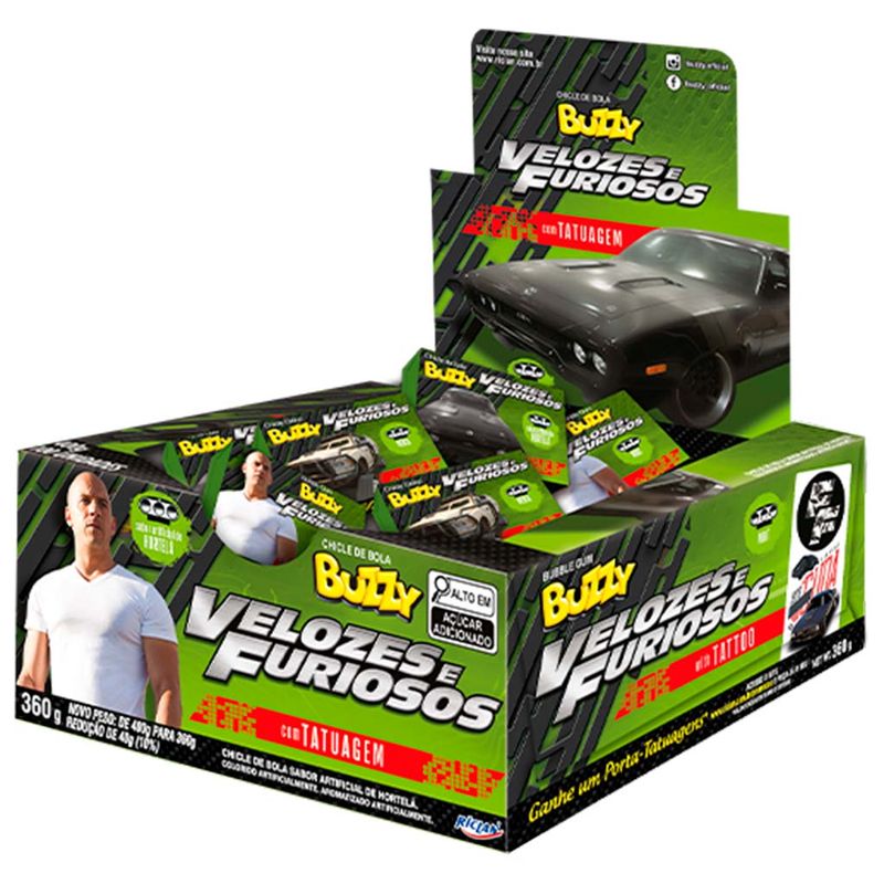Chiclete Buzzy Velozes e Furiosos Hortelã c/90 - Riclan