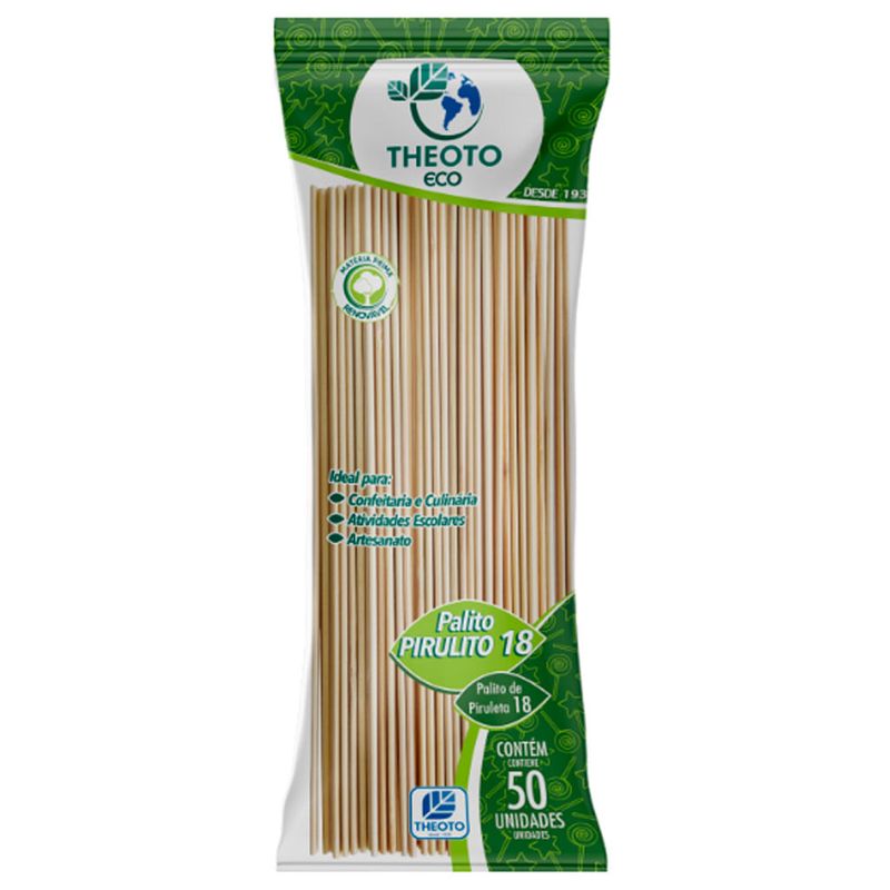Palito Pirulito Bambu 18cm c/50 - Theoto