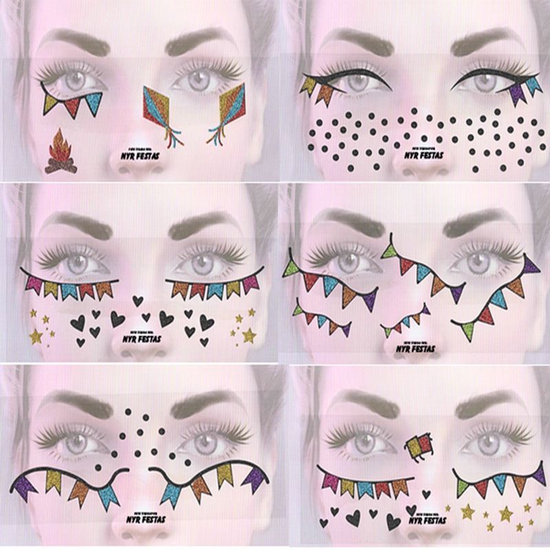 Adesivo Facial com Glitter para Festa Junina - Modelos Sortidos