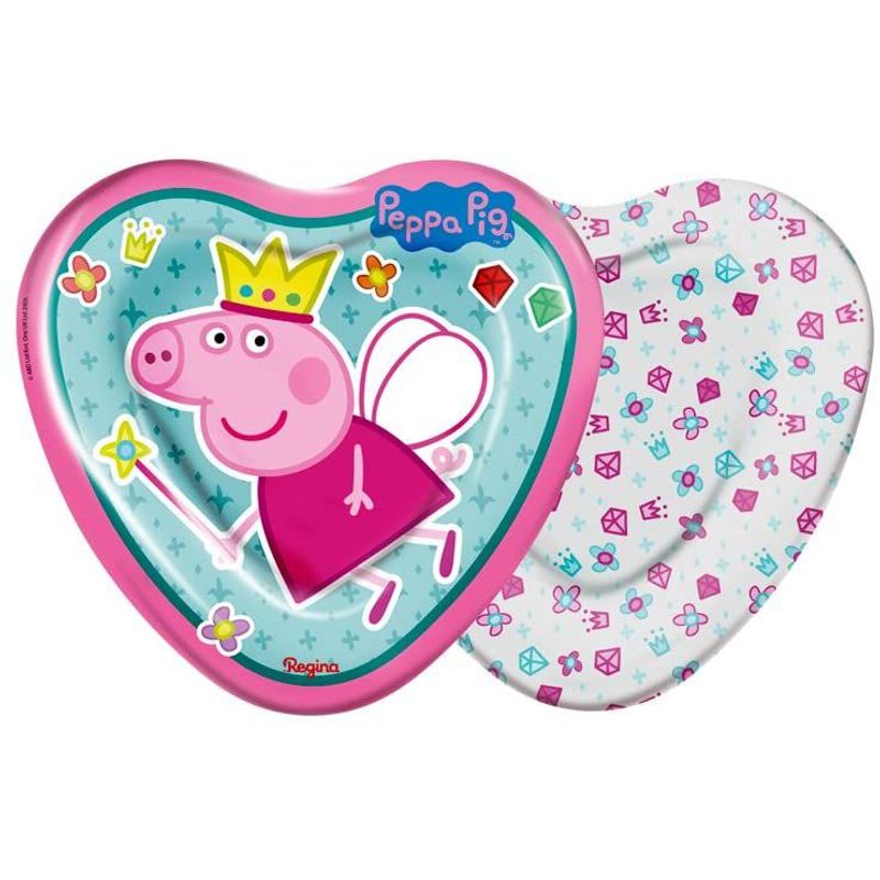 Prato de Papel Coração Festa Peppa Pig Princesa - 08 unidades - Regina - Rizzo