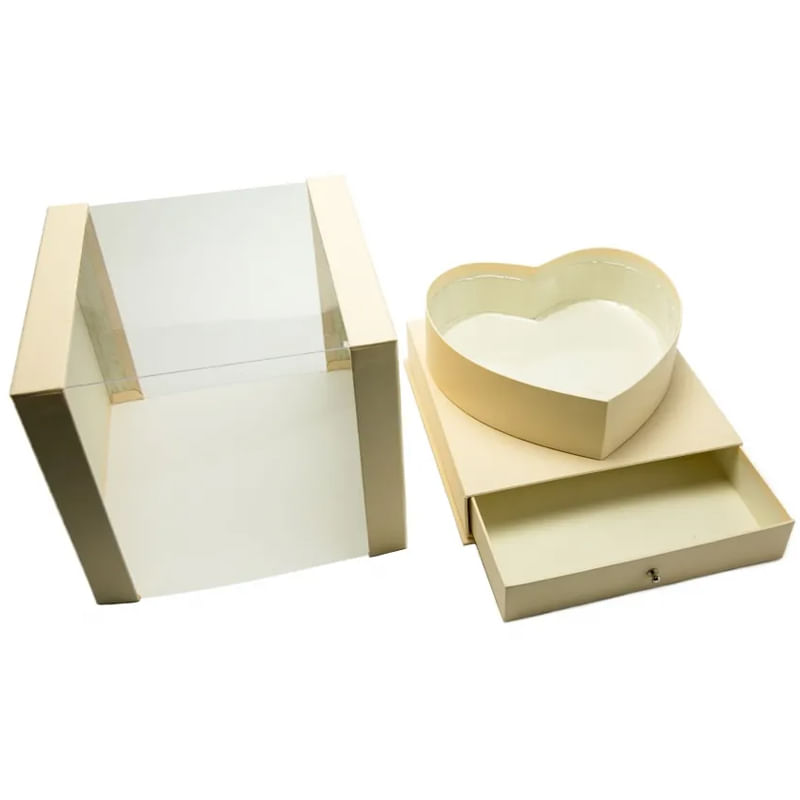 Caixa Quadrada de Acrílico Liso M 24,2x24,2x21cm Bege - 1 Un