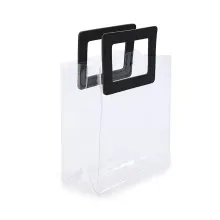 Kit Sacola PVC Alça Retangular Transparente e Preta 16,4x14,2x7,3cm - 10 Un
