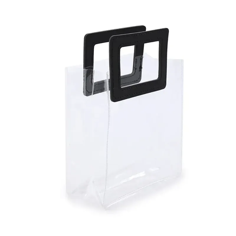 Kit Sacola PVC Alça Retangular Transparente e Preta 16,4x14,2x7,3cm - 10 Un