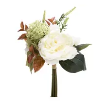 Flores Decorativas Permanentes - Peônias 35cm Branco/Verde - 6 Buquês