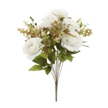 Flores Decorativas Permanentes - Buquê de Rosas X7 50cm Branco - 1 Buquê
