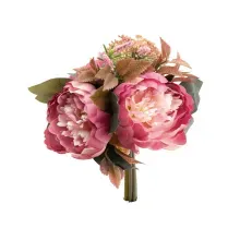 Flores Decorativas Permanentes - Peônias 30cm Rosa/Verde - 6 Buquês