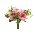Flores Decorativas Permanentes - Ramalhete Ranúnculo 30cm Rosa Claro/Verde - 6 Ramalhetes