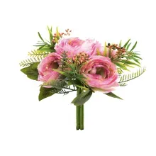 Flores Decorativas Permanentes - Ramalhete Ranúnculo 30cm Rosa Claro/Verde - 6 Ramalhetes