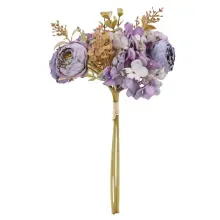 Flores Decorativas Permanentes - Buquê Misto Flores 30cm Lilás/Verde - 6 Buquês