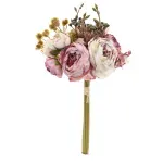 Flores Decorativas Permanentes - Buquê Misto Flores 32cm Rosa Velho/Rosa Chá/Verde - 6 Buquês