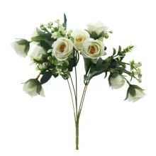 Flores Decorativas Permanentes - Buquê de Rosas X8 32cm Branco - 6 Buquês