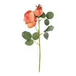 Flores Decorativas Permanentes - Rosa com Folhas 41cm Laranja/Verde - 6 Hastes