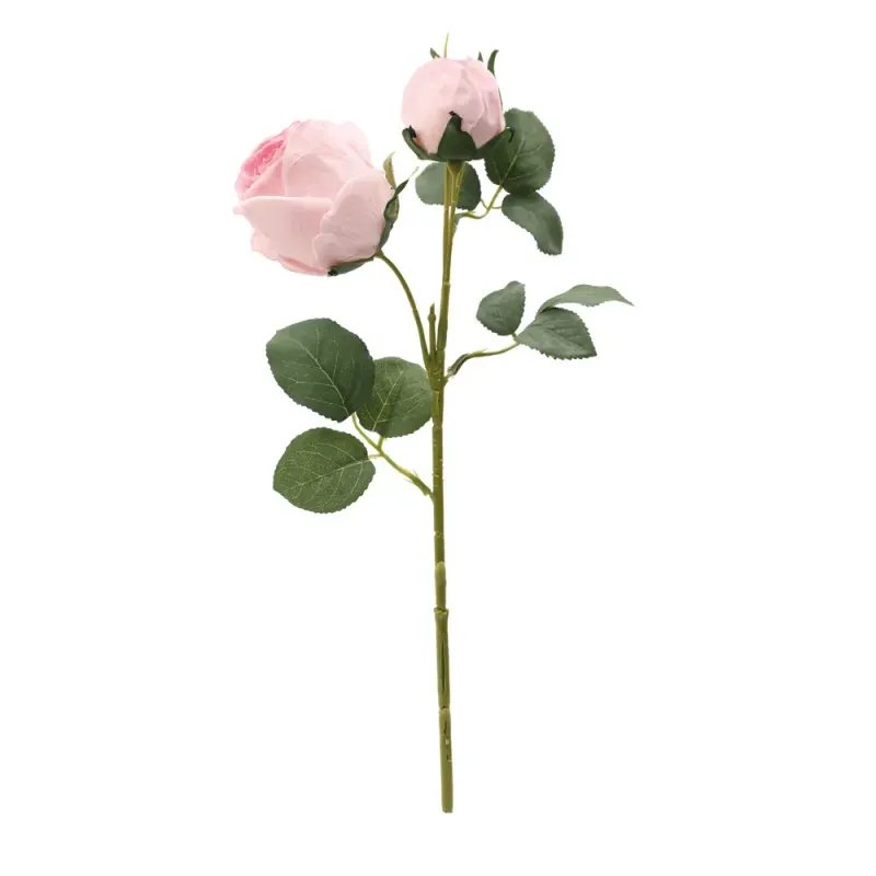 Flores Decorativas Permanentes - Rosa com Folhas 41cm Rosa/Verde - 6 Hastes