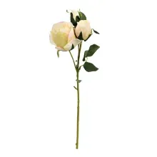 Flores Decorativas Permanentes - Rosa com Folhas 41cm Rosa Chá/Verde - 6 Hastes