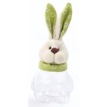 Pote Decorativo Plástico Cabeça de Coelho em Pelúcia Poá Verde 20cm - 6 Un