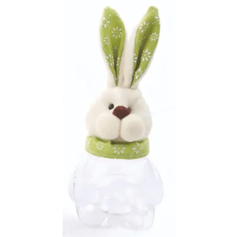 Pote Decorativo Plástico Cabeça de Coelho em Pelúcia Poá Verde 20cm - 6 Un