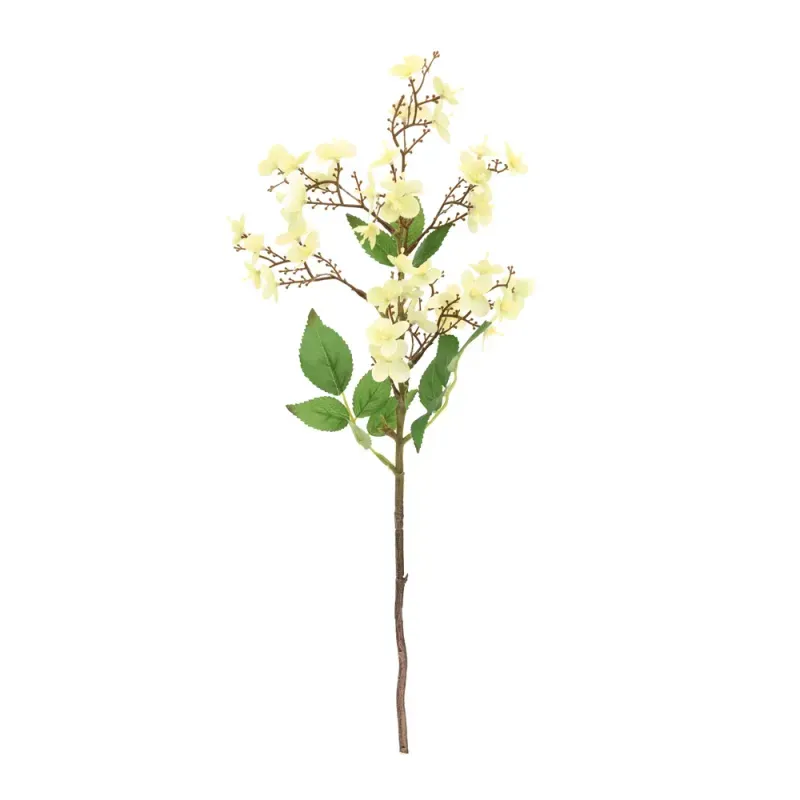 Flores Decorativas Permanentes - Hortênsia com Folha 50cm Amarelo/Verde - 6 Hastes