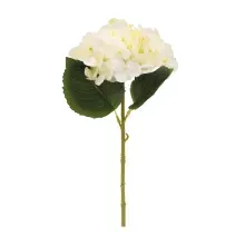 Flores Decorativas Permanentes - Hortênsia com Folhas 37cm Branco/Verde - 6 Hastes
