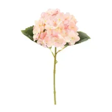Flores Decorativas Permanentes - Hortênsia com Folhas 37cm Rosa/Verde - 6 Hastes