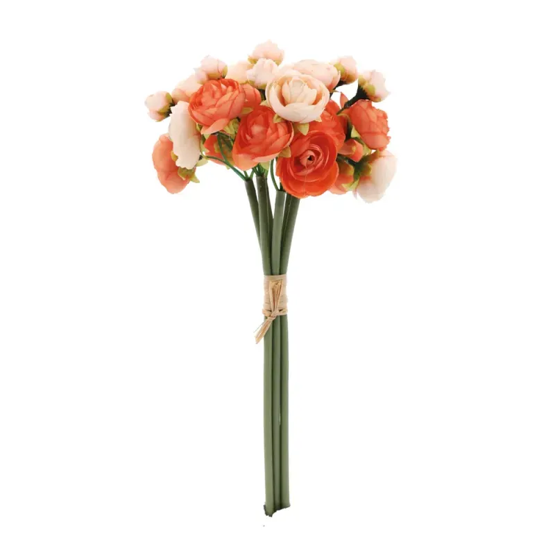 Flores Decorativas Permanentes - Ramalhete de Mini Rosas X19 32cm Laranja - 1 Ramalhete
