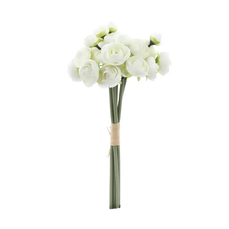 Flores Decorativas Permanentes - Ramalhete de Mini Rosas X19 32cm Branco - 1 Ramalhete