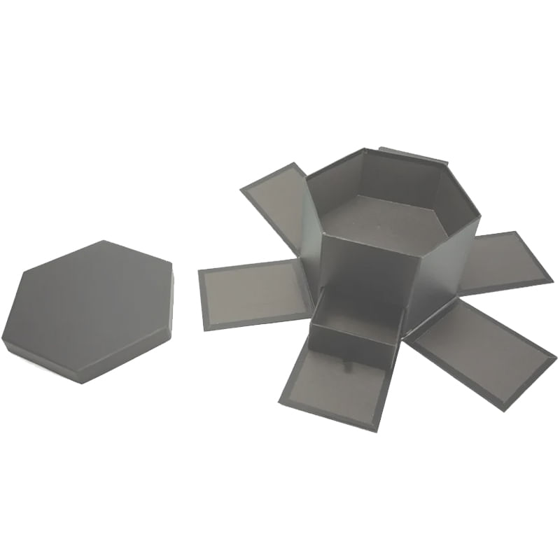 Caixa Hexagonal Surpresa de Papel Liso 24,2x21x15,5cm Preto - 1 Un
