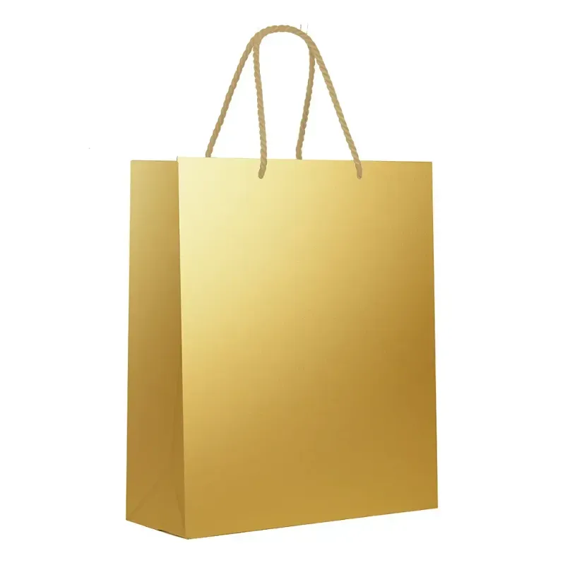 Kit Sacola de Papel Premium Laminada Metalizada Ouro P 23x19x10cm - 10 Un
