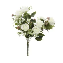 Flores Decorativas Permanentes - Buquê de Rosas X9 47cm Branco - 1 Buquê