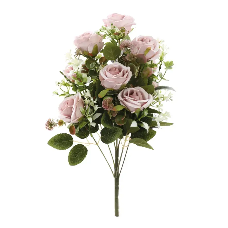 Flores Decorativas Permanentes - Buquê de Rosas X9 47cm Lilás - 1 Buquê