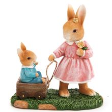 Coelho Decorativo em Resina Ternura com Filhote no Carrinho 13cm - 1 Un