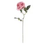 Flores Decorativas Permanentes - Rosa Solitária 38cm Rosa/Verde - 6 Hastes