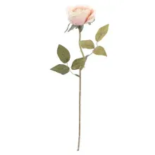 Flores Decorativas Permanentes - Rosa Solitária 38cm Rosa Chá/Verde - 6 Hastes