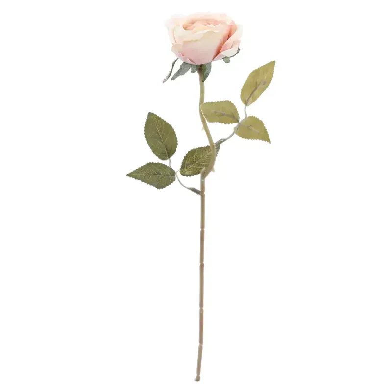 Flores Decorativas Permanentes - Rosa Solitária 38cm Rosa Chá/Verde - 6 Hastes