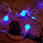 Iluminação de Natal - Pisca Pisca com 20 Leds Bola com - Fio Incolor Azul Claro 220V