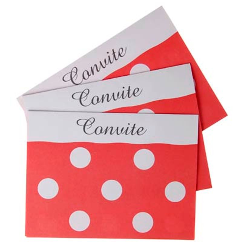Convite para Festa Bolinhas VERMELHO 08 Un