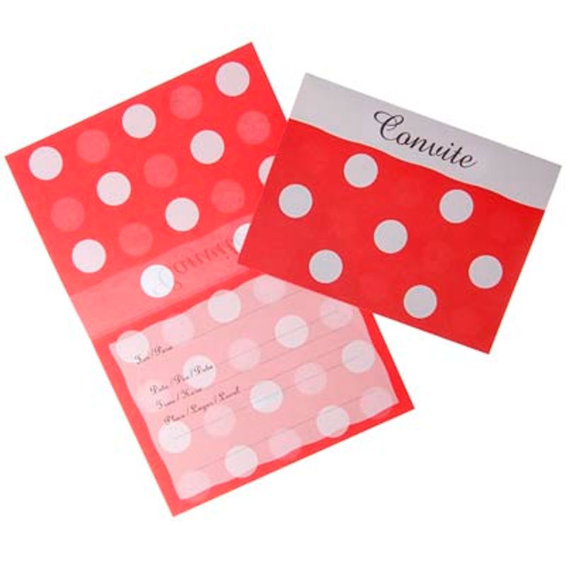 Convite para Festa Bolinhas VERMELHO 08 Un