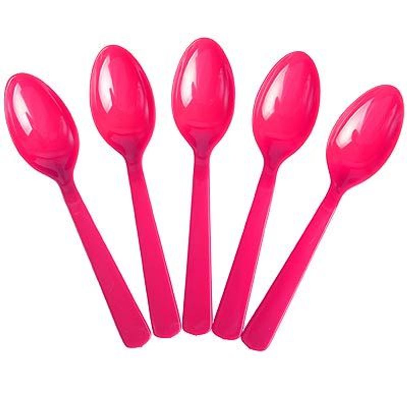 Colher Plástica para Refeição Happy Line Pink - 10 Un
