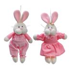 Coelhos Médios Casal Roupa Rosa Poá 25cm - 1 Par