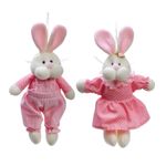 Coelhos Médios Casal Roupa Rosa Poá 25cm - 1 Par