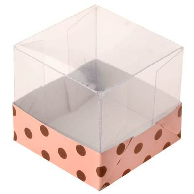 Caixinha PVC para Brigadeiro 4.5cm Rosa e Marrom Poá - 10 unidades