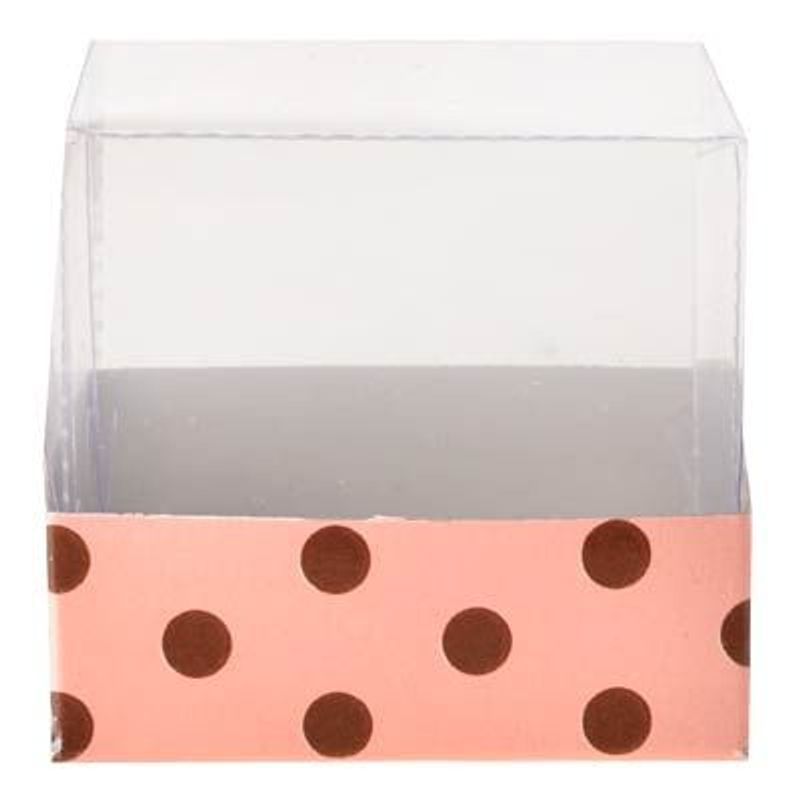 Caixinha PVC para Brigadeiro 4.5cm Rosa e Marrom Poá - 10 unidades