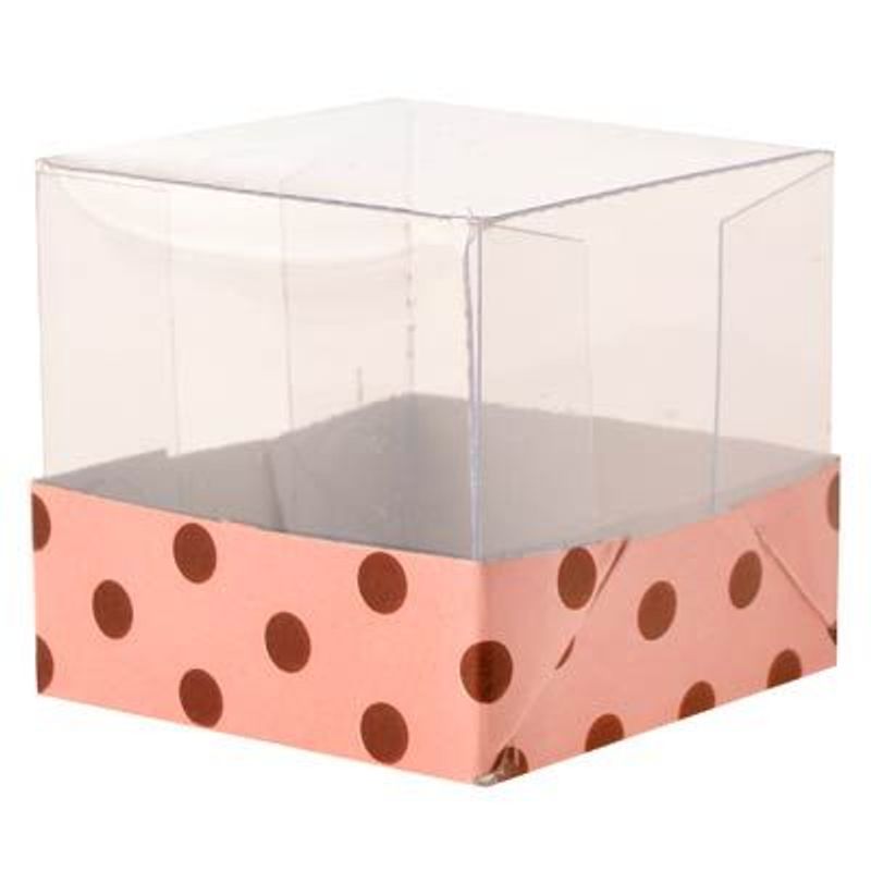 Caixinha PVC para Brigadeiro 4.5cm Rosa e Marrom Poá - 10 unidades