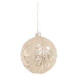 Bola de Vidro com Folhas Branca 10 cm